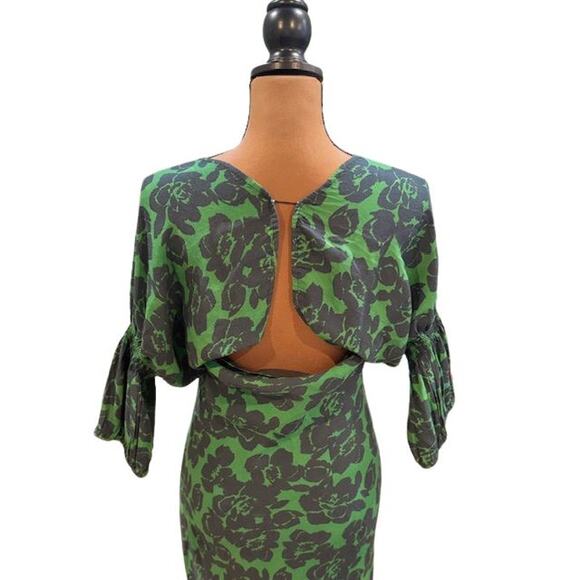 Peter Som Blue and Green Floral Print ¾ Sleeve Midi Dress – Like New – Size 6 - Picture 5 of 8